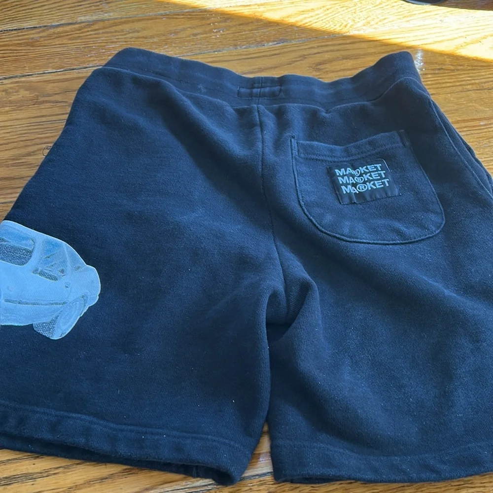 Market Exotic Imports drawstring fleece shorts.Size Medium. Pockets. Car graphic
